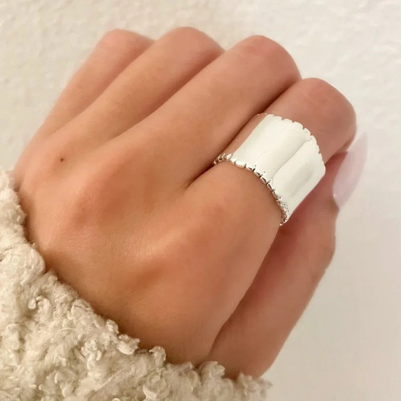 925 Sterling Silver Chunky Bold Statement Ring Large Thick Ring Wide Ring - Picture 1 of 9